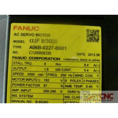 A06B-0227-B001 Fanuc AC servo motor aiF 8/3000 new and original