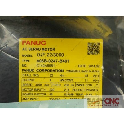 A06B-0247-B401 Fanuc AC servo motor aiF 22/3000 new and original
